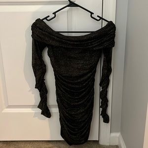 Black w/Gold Shimmer Off the Shoulder Dress